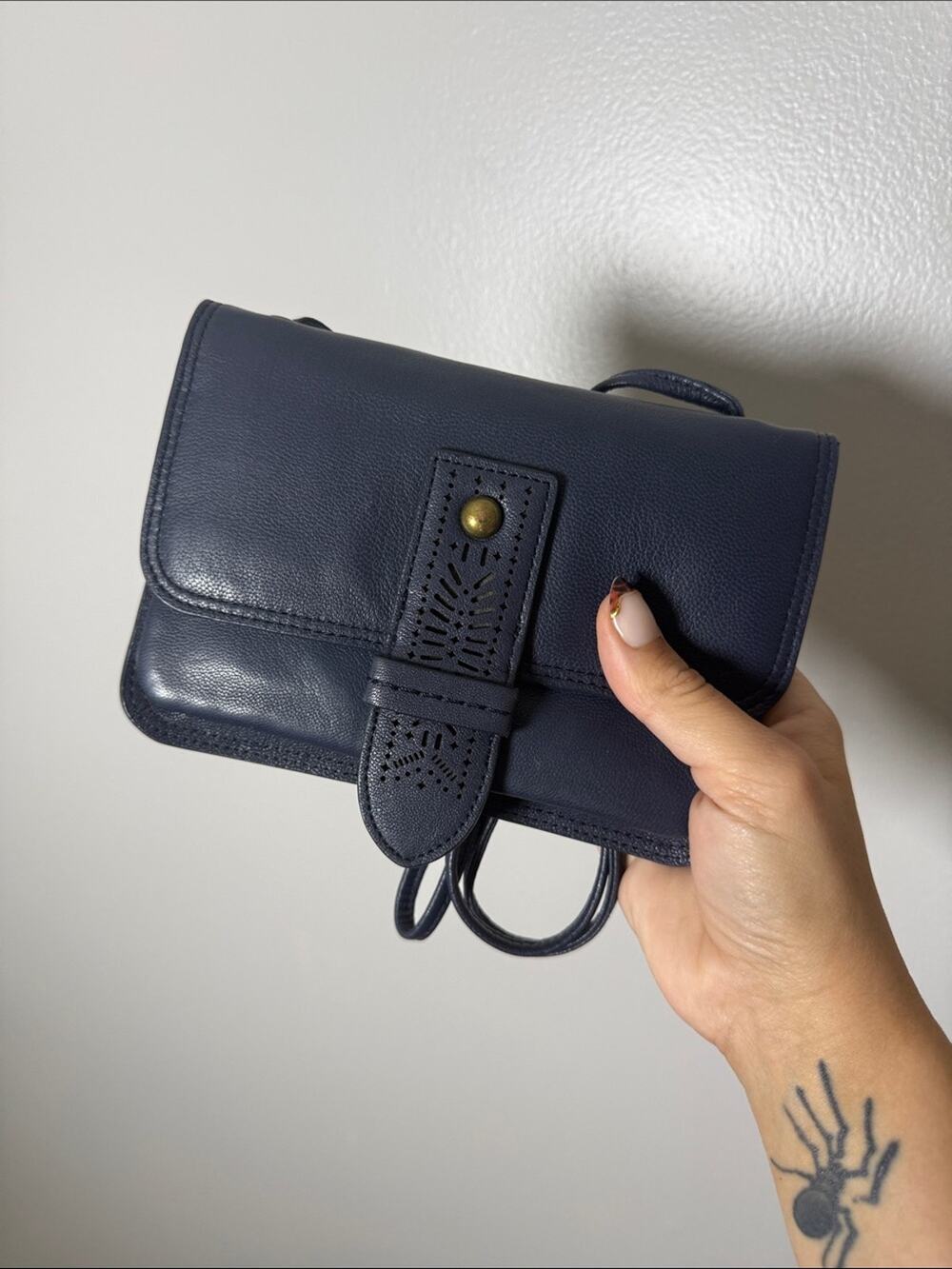 Lucky Brand Leather Crossbody Bag in Navy Blue